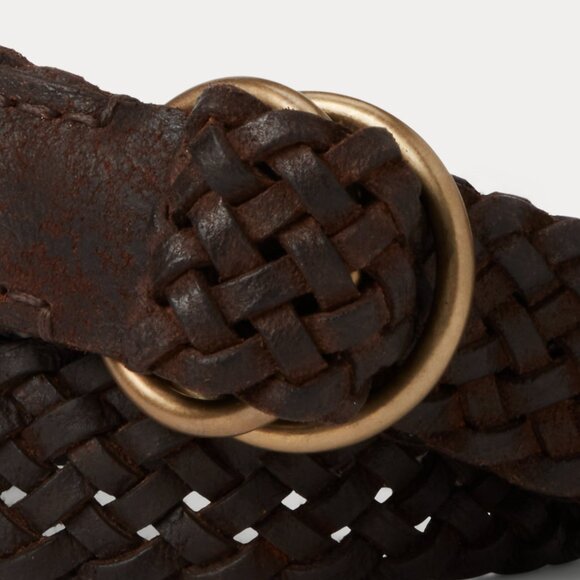 NWT DOUBLE RL Men's Leather Braided Belt Dark Brown Size 24 - Picture 3 of 5